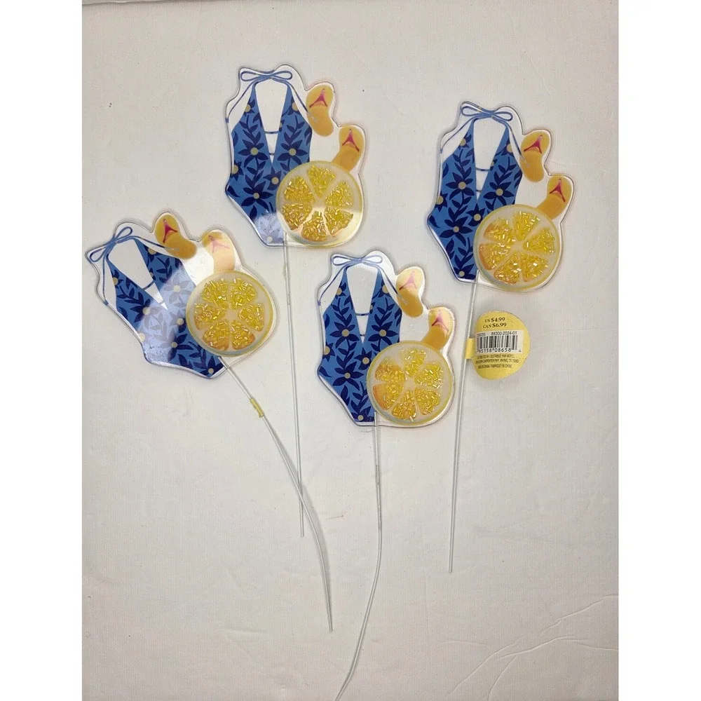 Michaels Summer Swimsuit Lemon Floral Picks Set Beach Party Decor Stems Craft